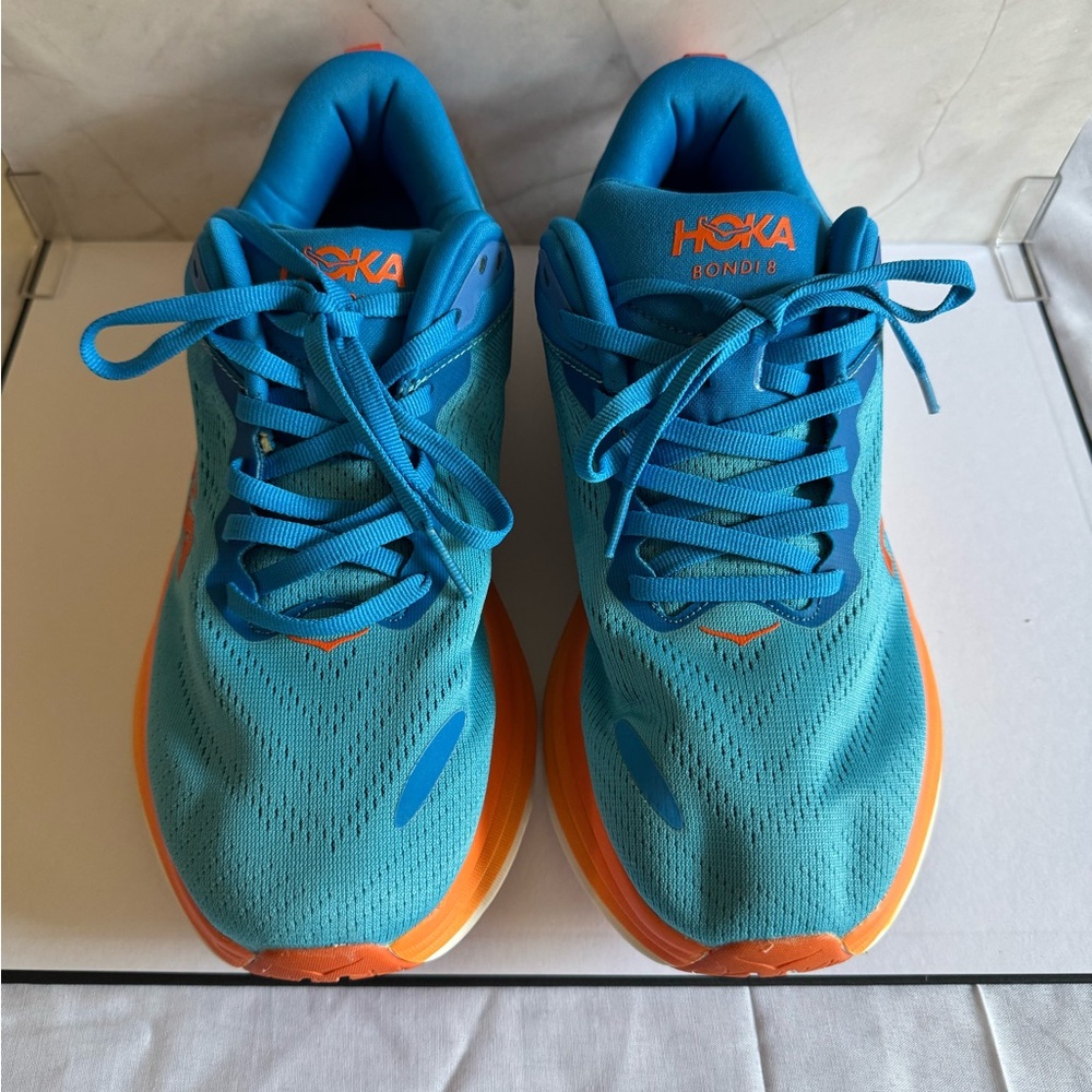 Hoka Bondi 8 Teal and Orange Running Shoes
